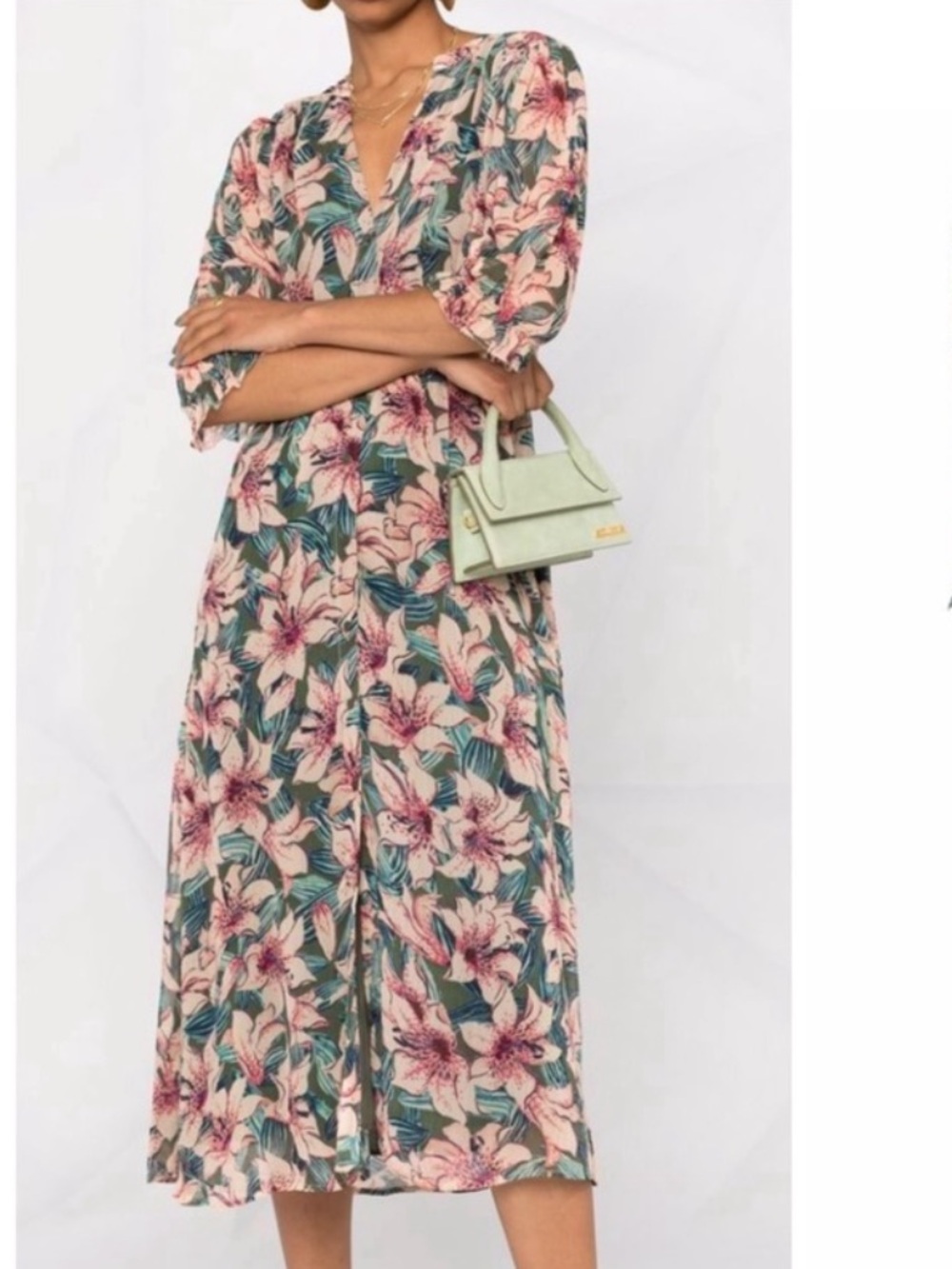 Ba&sh Brook Dress - Green/Pink Floral
1/2 Sleeve Midi Shirt Dress